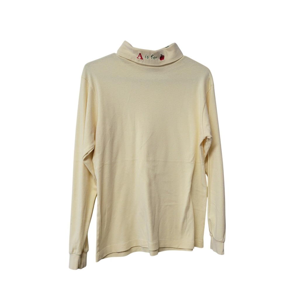 PBJ Sport Vintage Yellow Mock Neck Long Sleeve Shirt A‎ is for Apple Size Large
